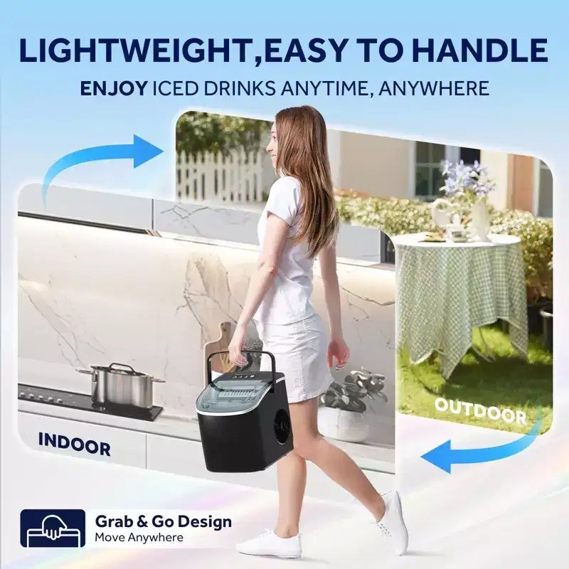 Portable Ice Maker,Countertop Model,Self-Cleaning,26.5lbs/24Hrs,6 Mins/9 Pcs Bullet Ice,Includes Ice Scoop and Basket