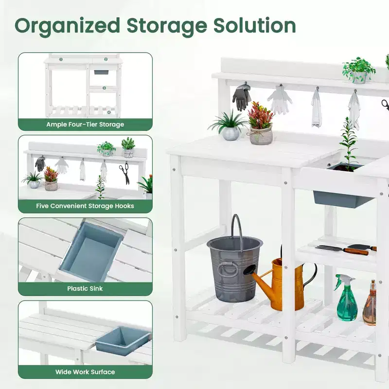Hyleory HDPE Weather-Resistant Potting Bench Table with Storage Shelf