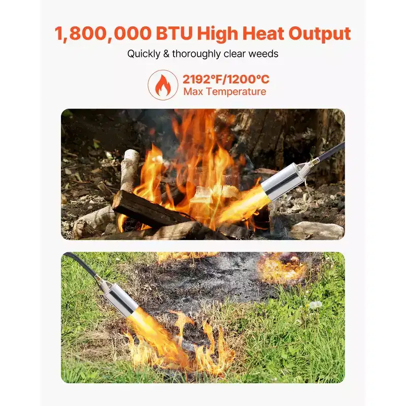 VEVOR Propane Torch Weed Burner, High Output 1,800,000 BTU with 10 ft Hose, Heavy Duty Blow Torch, Black&Silver