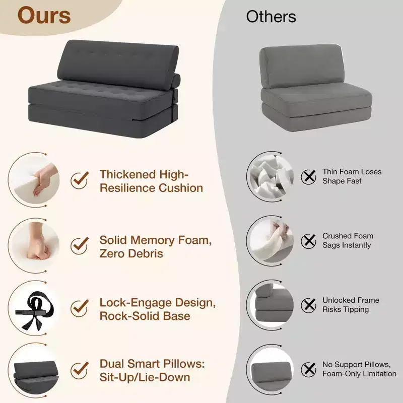 WARMOUNTS Foldable Sofa Bed with Adjustable Backrest, Convertible Queen Size Sleeper Sofa for Living Room & Office