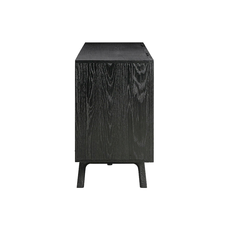 79 in. Serving Cabinet Buffet Sideboard Console with 4 Doors, Black Oak