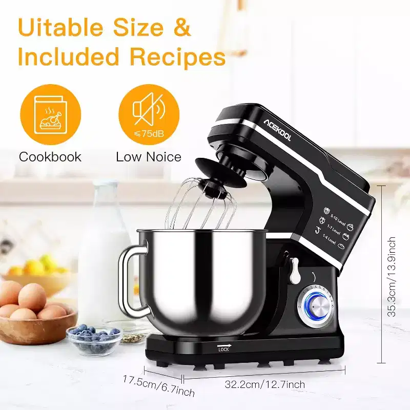 GustoWave 7.5 Qt Electric Stand Mixer, 10 Speed Food Mixer for Kitchen
