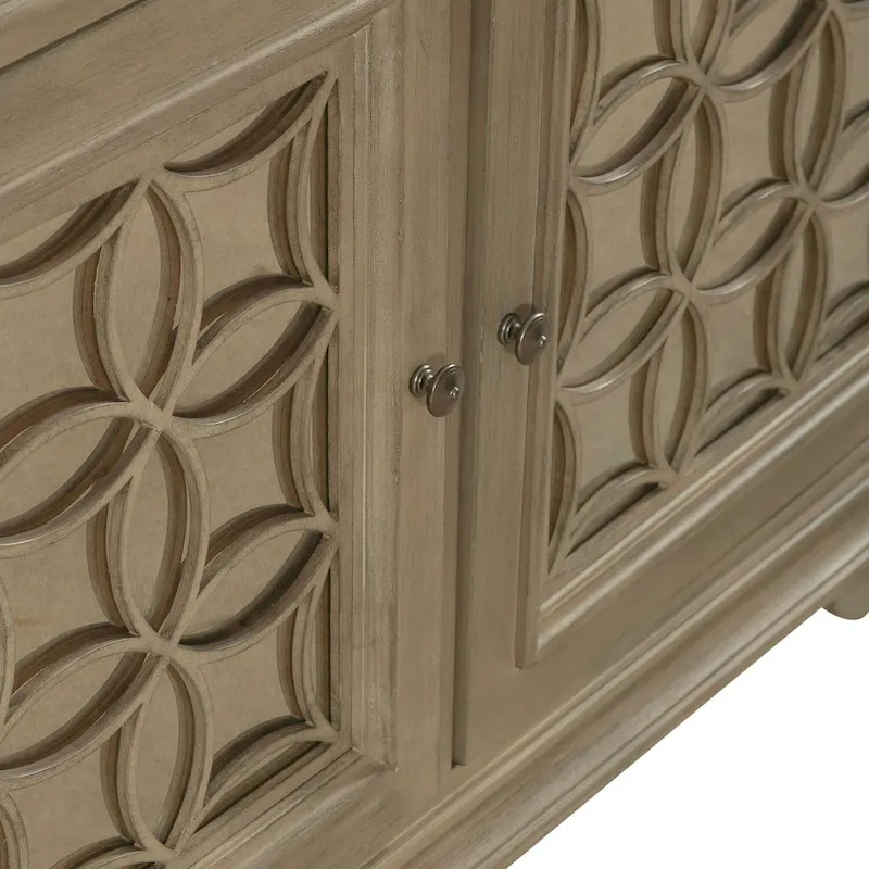 Wood Buffet Cabinet with Mirrored Doors and Drawer Storage
