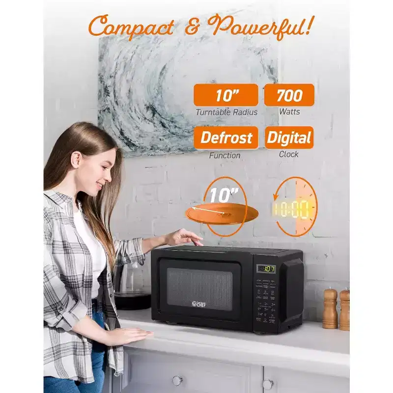 Commercial Chef 0.7 Cu. Ft. Countertop Microwave Oven, CHM770B, Black
