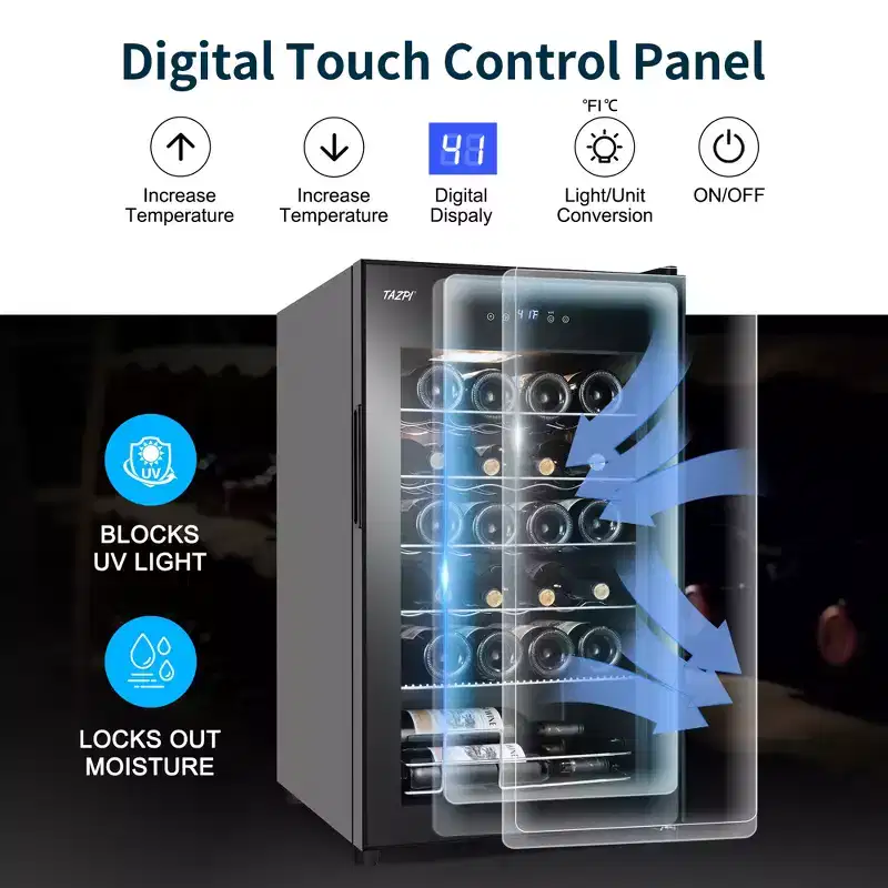 Hooure 17in 24-Bottle Wine Cellar - Compressor Cooling with LED Touch Control & Low-E Glass Door in Black