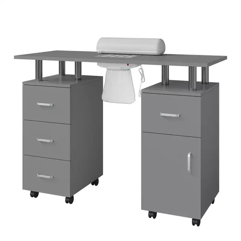 Manicure Table Nail Desk for Nail Tech, Nail Table Station with Dust Collector, Beauty Salon Workstation with Locking Castors & Wrist Cushion