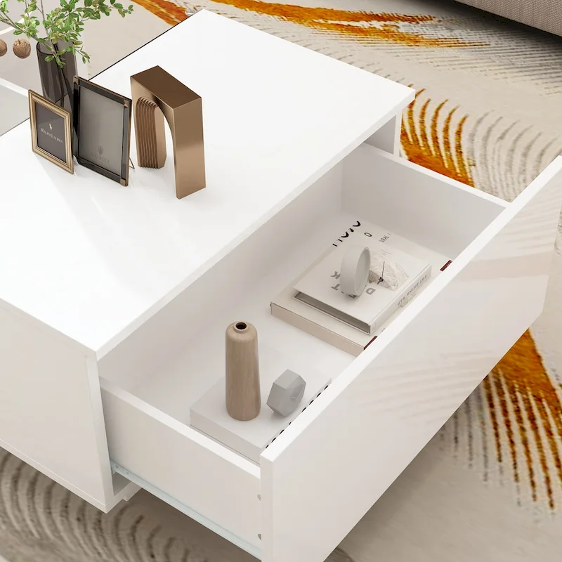 Coffee Table Storage High Gloss Coffee Tables LED Lighting Cocktail - 47.4W