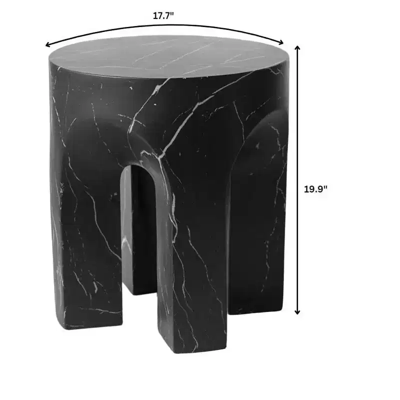 LeisureMod Crus 18 Sculptural Fiberstone End Table - Round Vaulted Base Side Table