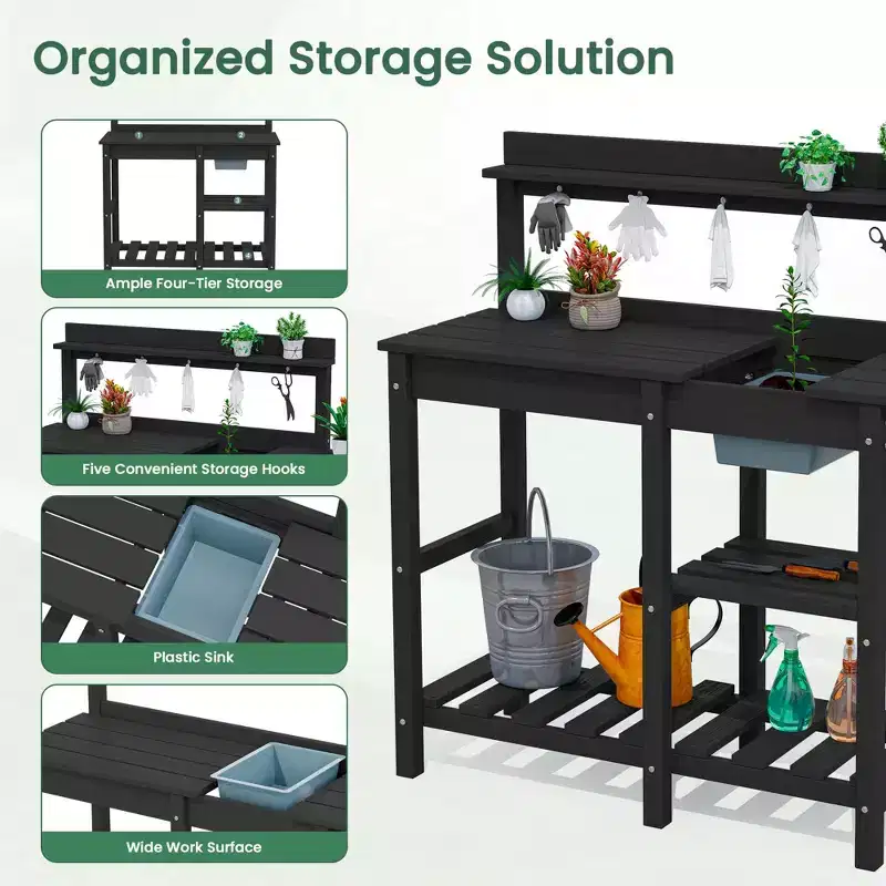 Hyleory HDPE Weather-Resistant Potting Bench Table with Storage Shelf