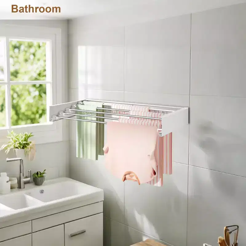Drying Rack, Alloy Foldable Wall Mounted Retractable Clothes Hanger for Space Saving