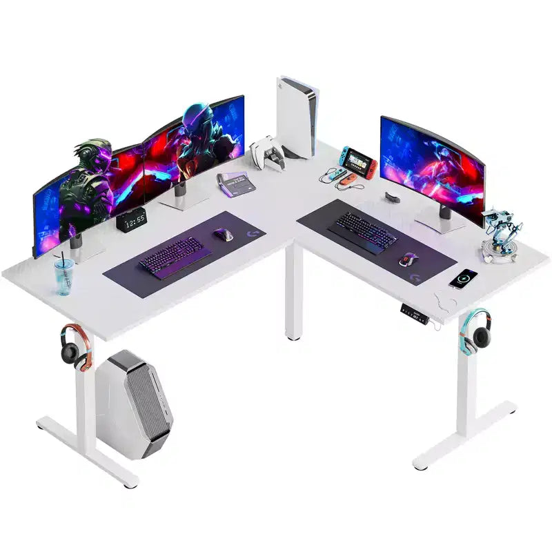 63 L-Shaped Electric Standing Desk with Charging Station, Hooks & Height Adjustment for Home Office