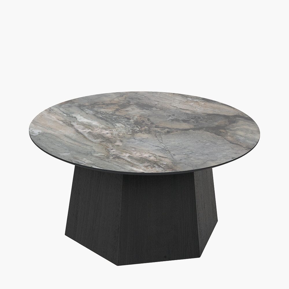 Dark Brown Wooden Coffee Table with Marble Effect Top