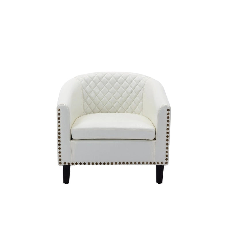 Barrel Accent Chair – Black / Brown / White, PU Leather, Nailhead Trim, Solid Wood Legs, Seats 1