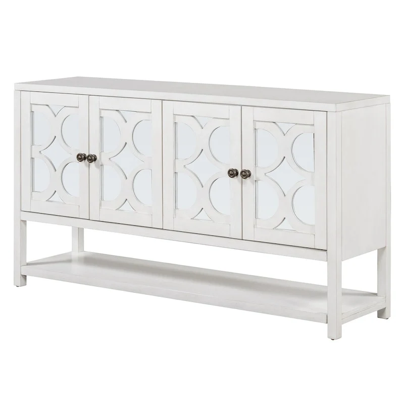 Elegant Retro Console Table,Storage Cabinet,Sideboard with Mirrored Doors, Spacious Shelves, and Durable Acacia Wood Legs