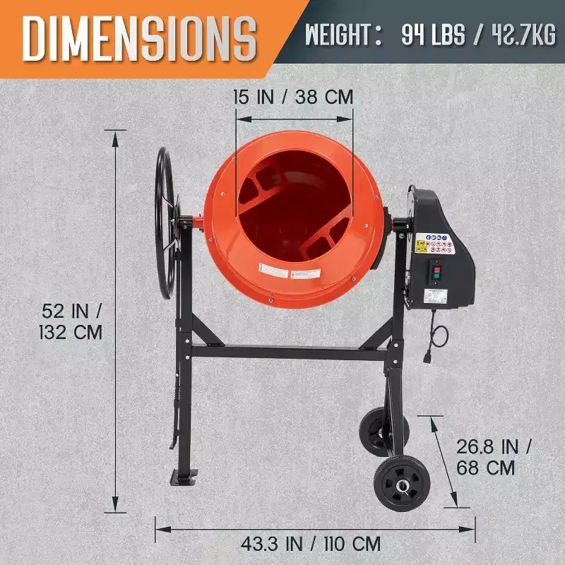 AMERLIFE Portable Electric Cement Mixers with High-Efficiency Motors and Large 140L Drums for Concrete, Mortar, Stucco, and Feed