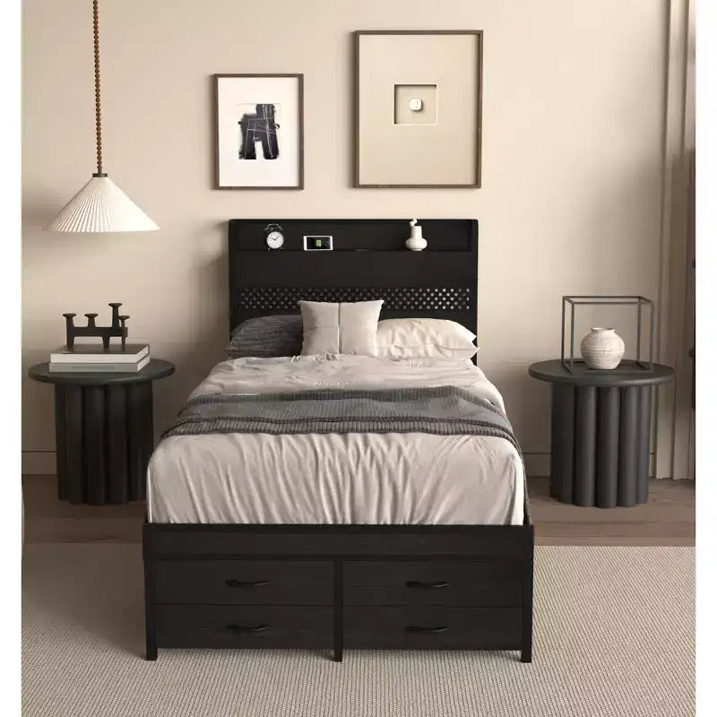 Twin Bed Frames with Headboard, Twin Size Bed Frames with Storage Drawers, Twin Bed, Metal Platform Bed Frame