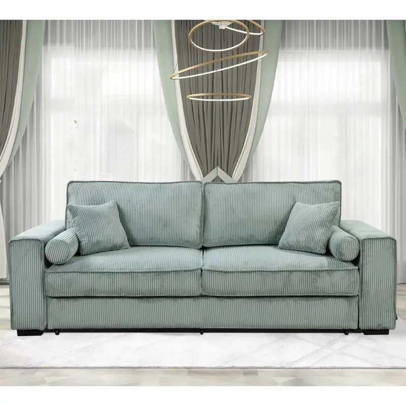 Pull-Out Sofa Bed with Storage – Light Green / Beige, Modern Style, Sinuous Spring, Seats 2