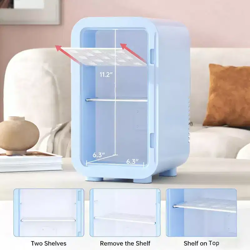 Morfone 6L Blue Mini Fridge with Cooling/Heating Function 110V AC/12V DC, Home & Car Use Ideal for Snacks Beverages and Skincare Products