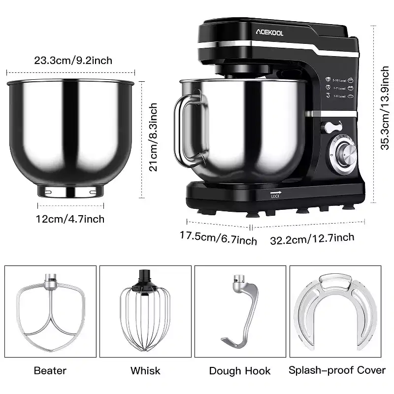 GustoWave 7.5 Qt Electric Stand Mixer, 10 Speed Food Mixer for Kitchen