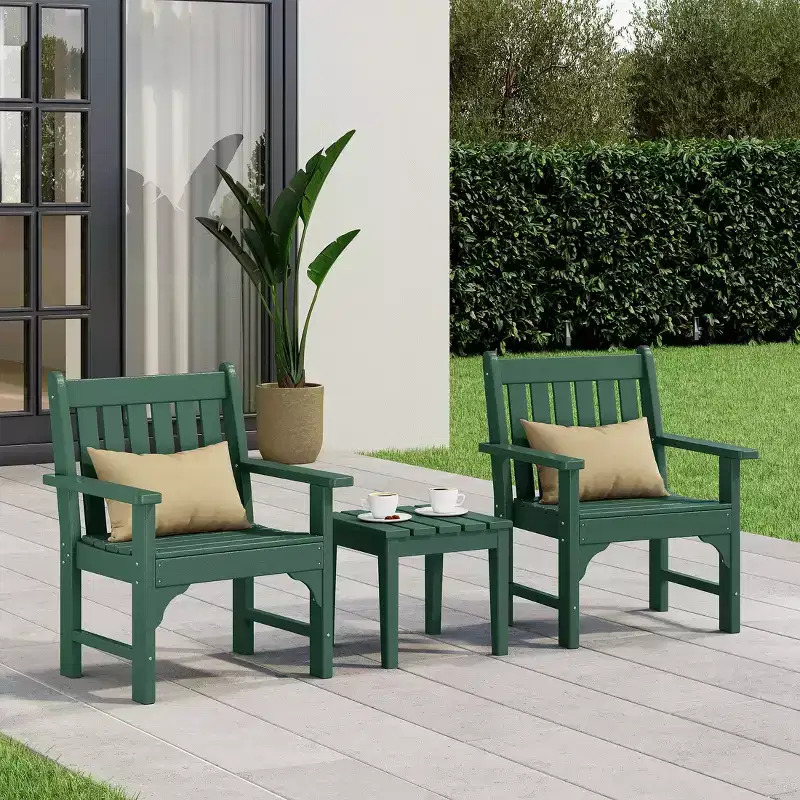 WestinTrends Malibu Outdoor Patio 3-Piece HDPE Adirondack Garden Chairs with Square Adirondack Side Table Set