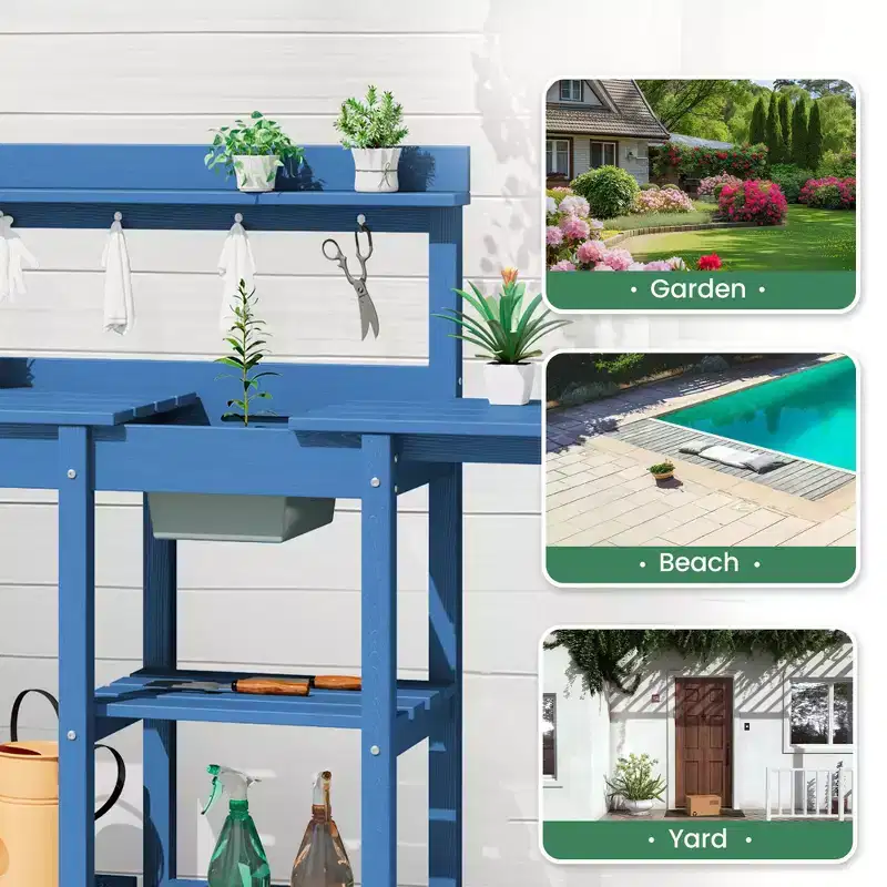 Hyleory HDPE Weather-Resistant Potting Bench Table with Storage Shelf