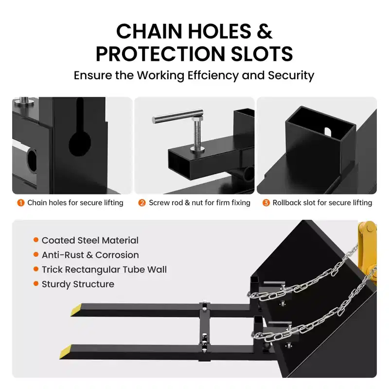 Pallet Forks 60 Heavy Duty  Tractor Bucket Clamp-On Forks with 4000 lbs Capacity, Adjustable Stabilizer BarSkid Steer Compatible Material Handling
