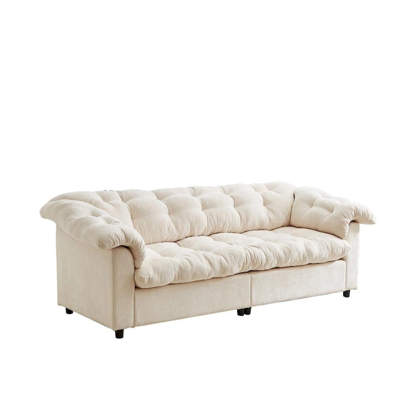99-Inch Deep Seat Sofa – Yellow / Beige / Grey / Green, Chenille, Solid Wood Frame, Seats 3