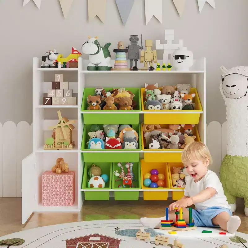 Kids Toy Organizer with 8 Removable Bins, Large Toy Box & Bookshelf Combo for Bedroom, Nursery, Classroom for Toys Books