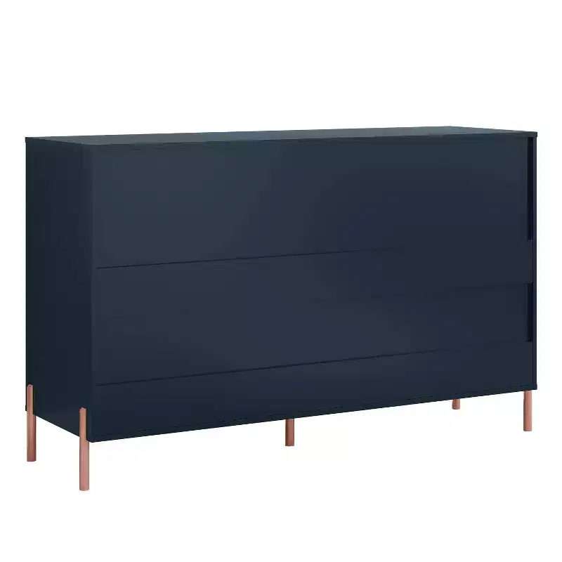 6 Drawer Dresser with Gold Legs Modern Ribbed Design for Bedroom