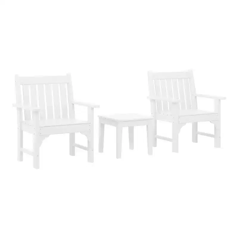 WestinTrends Malibu Outdoor Patio 3-Piece HDPE Adirondack Garden Chairs with Square Adirondack Side Table Set