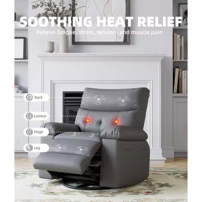 Living Room Manual Massage Chair, 360-Degree Rotating Massage Chair with Remote Control, PU Leather Leisure Chair with Side Pockets