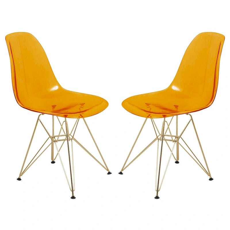 Cresco Plastic Dining Side Chair with Eiffel Base in Gold Set of 2 by LeisureMod