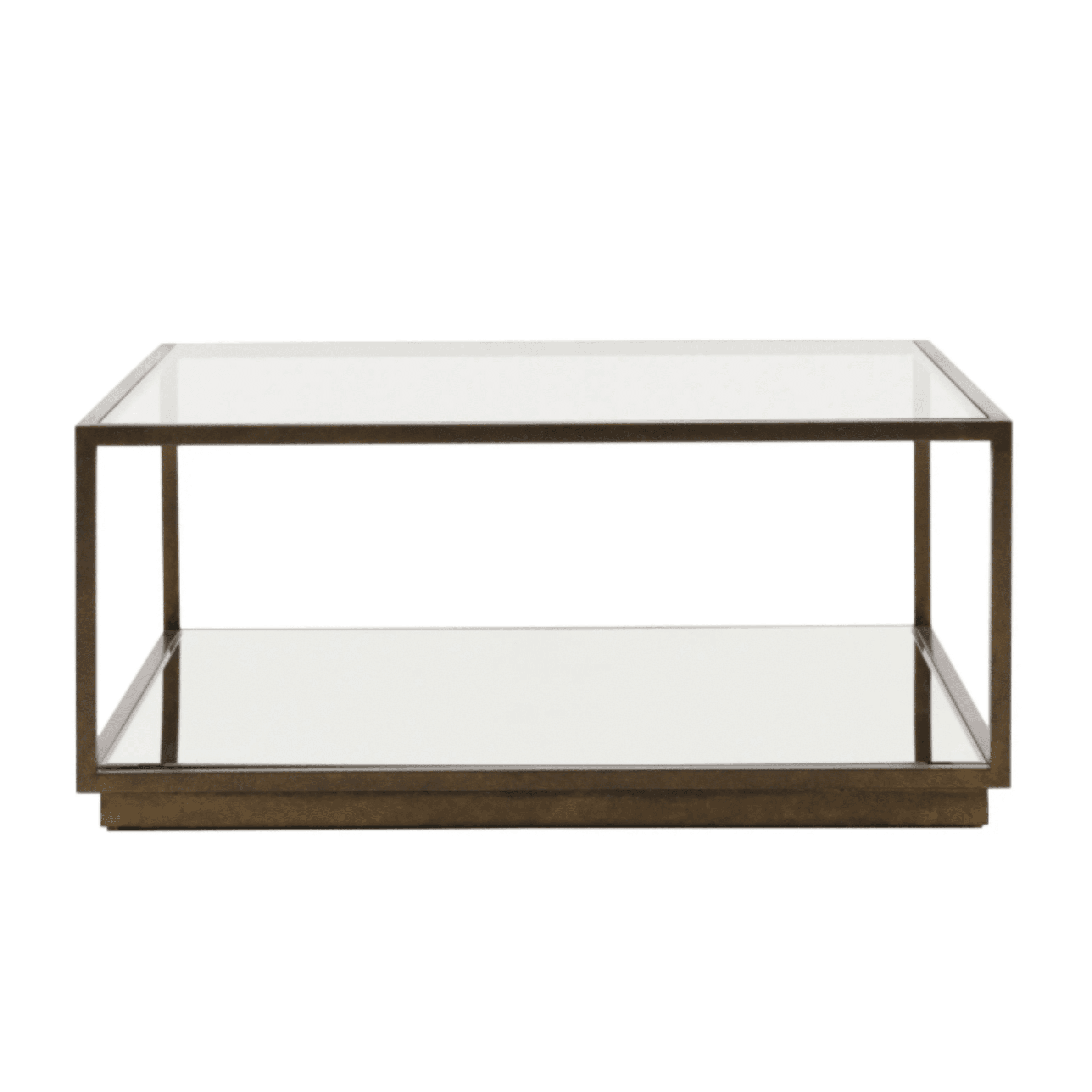 Bronze & Glass Coffee Table with Mirrored Shelf
