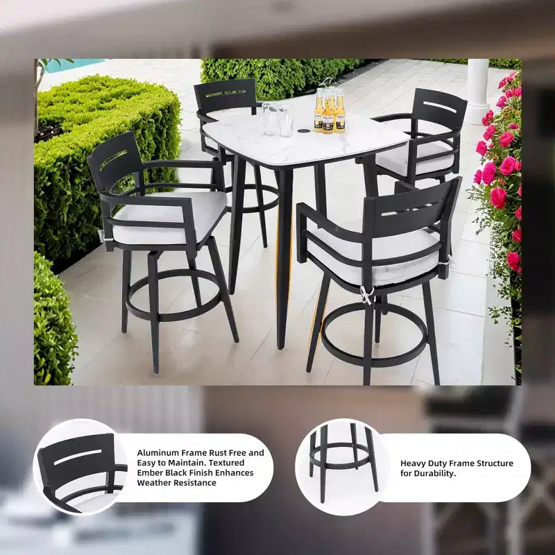 Swivel Outdoor Bar Stool Patio Bar Chair Set of 2, Aluminum Material & Tapered Leg & Moveable Cushion