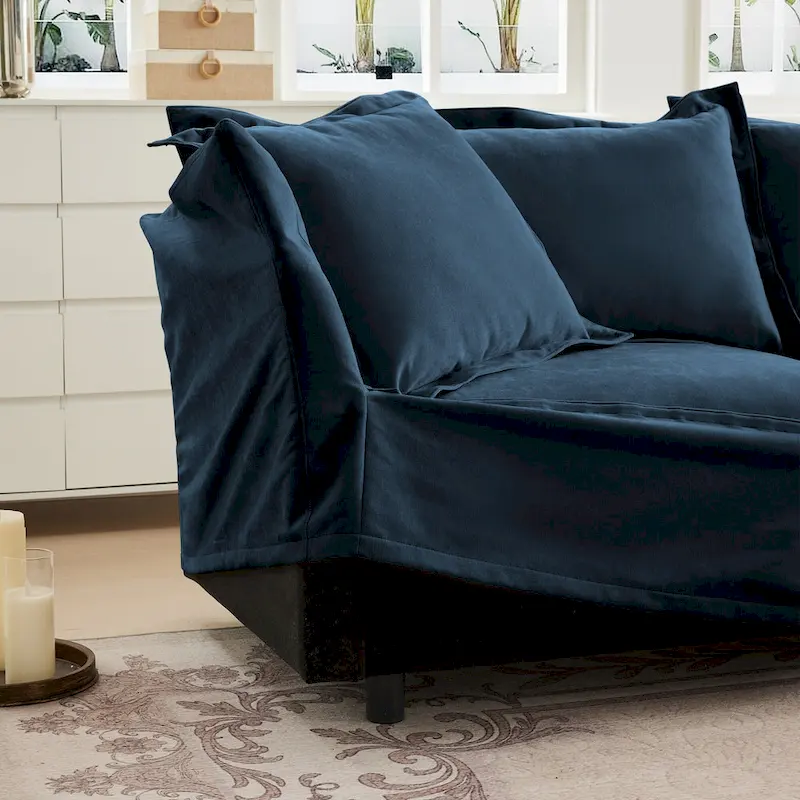 120 Chenille 3-Seater Sofa Set with 3 Ottomans, Sleeper Function & Removable Slipcovers