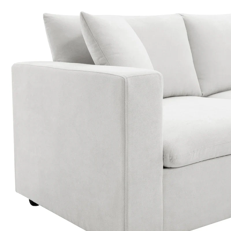 White L-Shaped Sectional Sofa with Ottoman, Seats 5