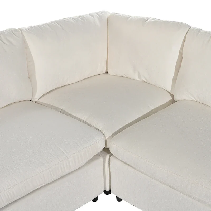 Beige Upholstered 4-Seater Modular Sectional Sofa with Wireless Charging