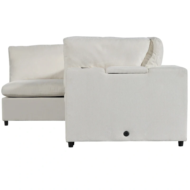 Beige Upholstered 4-Seater Modular Sectional Sofa with Wireless Charging