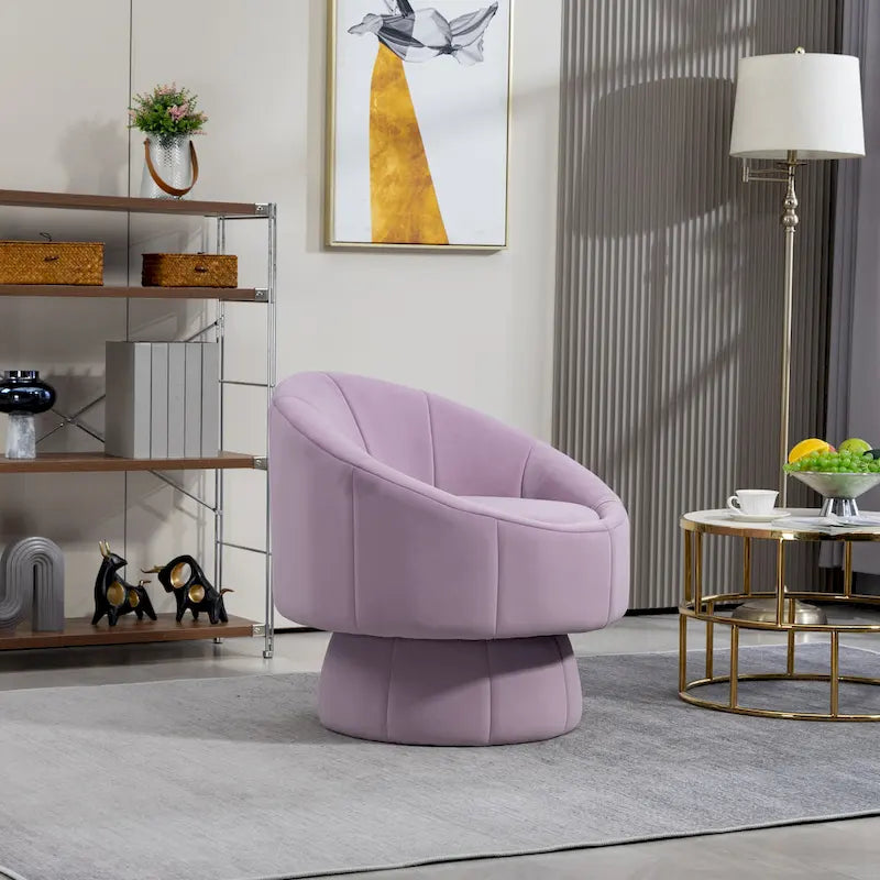 360° Swivel Accent Chair – Dark Yellow / Purple / Beige, Velvet, Wood Frame, Seats 1