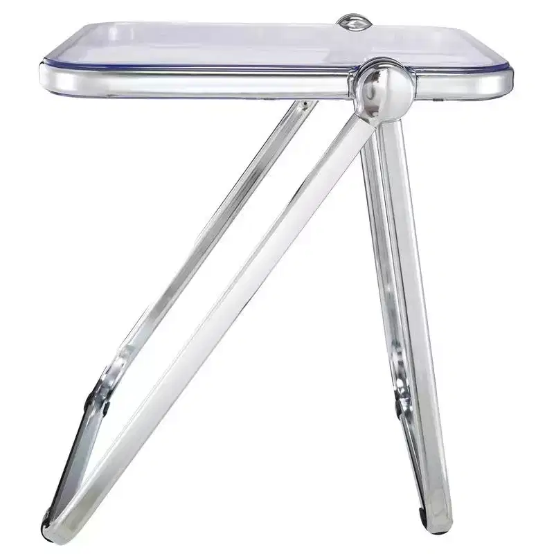 LeisureMod Lawrence Modern Folding Square End Table - Space-Saving Transparent Black