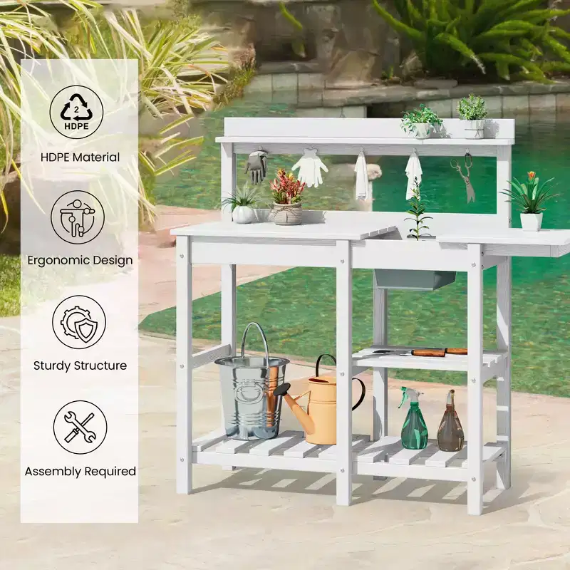 Hyleory HDPE Weather-Resistant Potting Bench Table with Storage Shelf