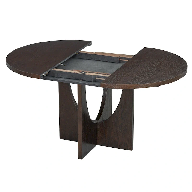 Modern Style Extendable Round Dining Table with Removable Leaf and Upholstered Dining Chairs