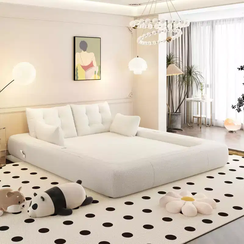 78.7 Inch Multifunctional Foldable Sofa Bed, 3-in-1 Teddy Fabric Foam Filled, Beige