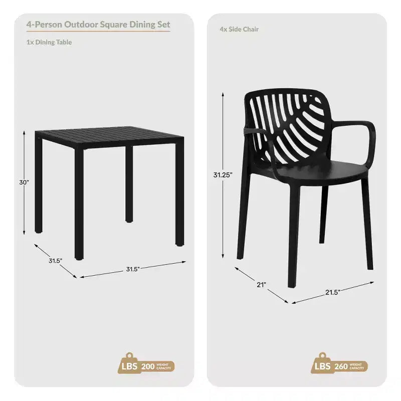 WestinTrends Playa 5-Piece Outdoor Square Dining Table Patio Set with Stackable Patio Dining Chairs