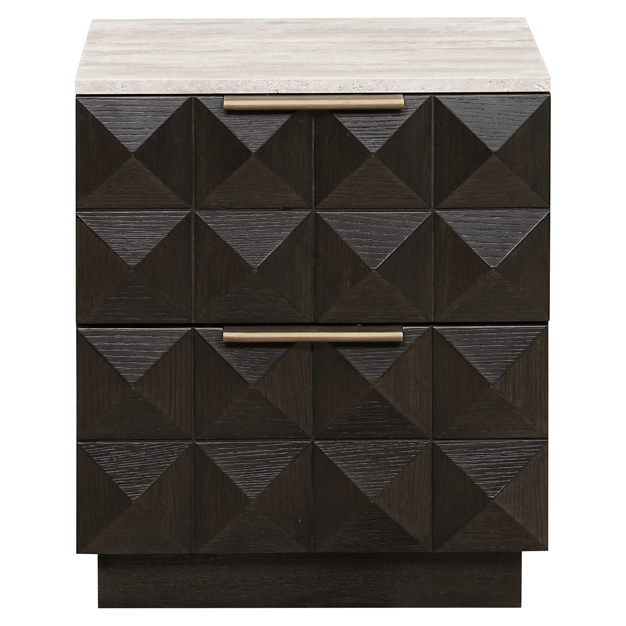 Deep Brown 2 Drawer Bedside Table with Travertine Top