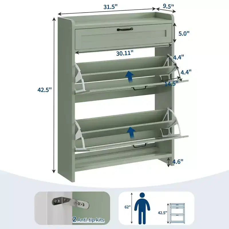 Modern Turn Drawer Shoe Cabinet, Space-Saving Storage Organizer for Entryway