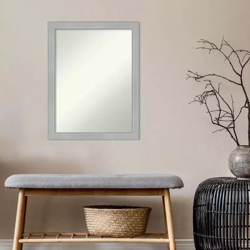 21 x 27 Non-Beveled Vista Brushed Nickel Narrow Wall Mirror - Amanti Art: Modern Rectangle, Includes Mounting Hardware
