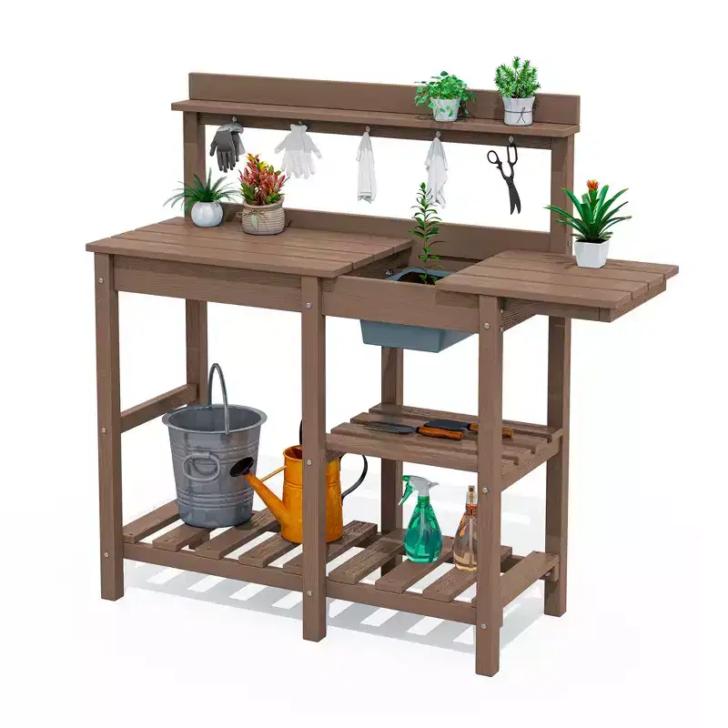 Hyleory HDPE Weather-Resistant Potting Bench Table with Storage Shelf