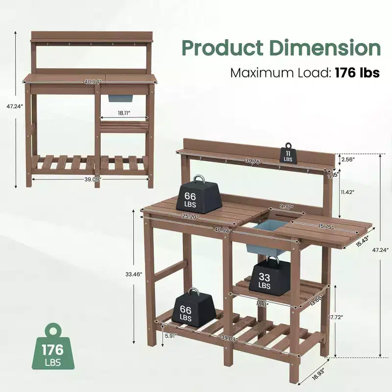 Hyleory HDPE Weather-Resistant Potting Bench Table with Storage Shelf