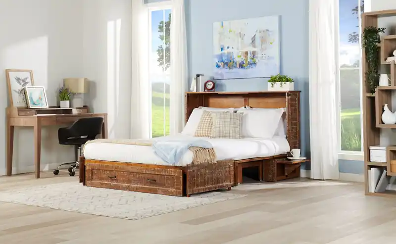 Parker Cabinet Bed with Memory Foam Mattress, Weathered Brown